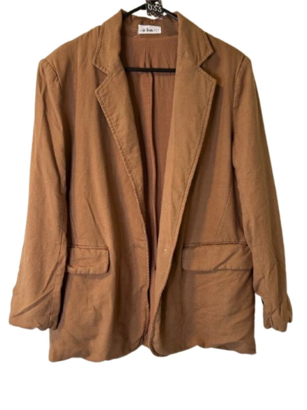 35. In Bloom Open-Front Blazer Jacket in Warm Camel